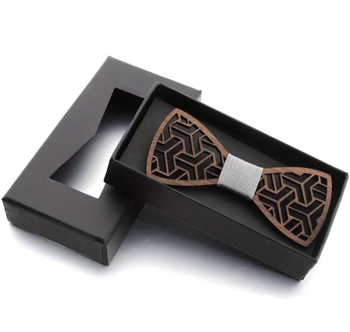 Fardmell Houten Vlinderdas met Geschenkdoos – Geometrisch Design – Bruiloft Accessoire voor Mannen – Vintage & Modern