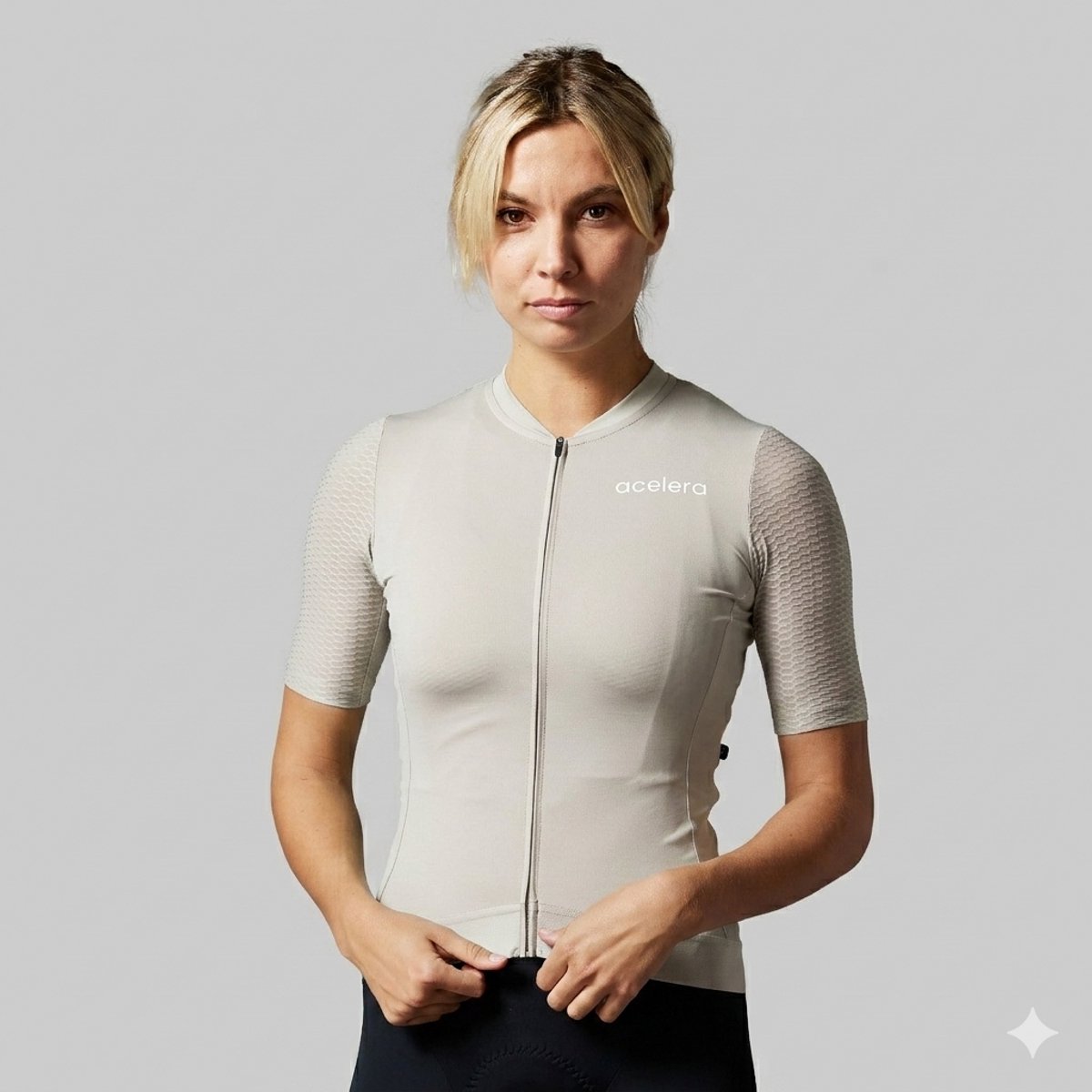 Acelera Intermediate Wielershirt - Fietsshirt Dames Korte Mouw - Wielrenshirt - Fietskleding - Off white - Maat L