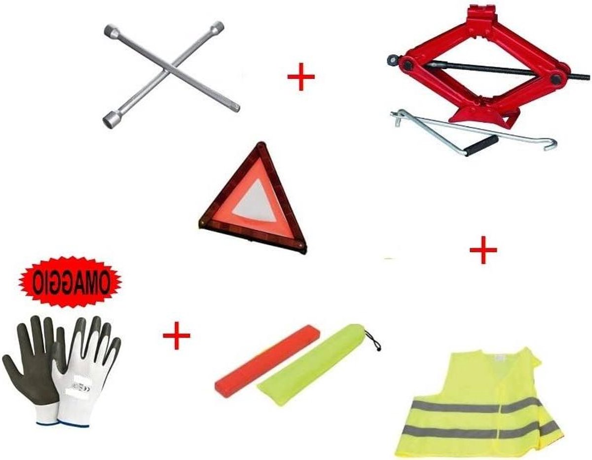 Autoset - Krik en sleutel - Wielonderhoud - Inclusief 3 SOS items - Tot 2000 kg - Grijs
