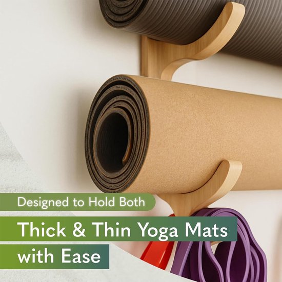 Yogamathouder Wand - Houten Organizer - Sportuitrusting Opbergen - Multifunctioneel Haakontwerp - 16 Inch - Houtkleur — afbeelding 4