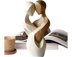 Houten Liefdesbeeld - Abstract Koppel - Woondecoratie - Handgemaakt Ontwerp - 21 cm - Natuurlijk Hout