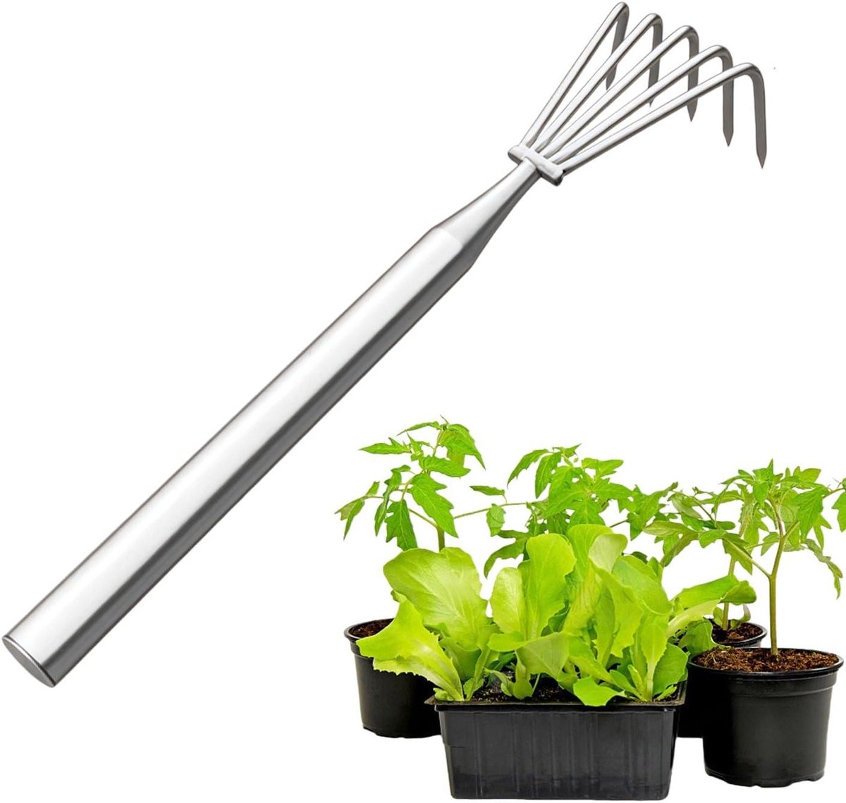 Tuingereedschap Lange Steel - Metalen Hark - Onkruid Verwijderen - Hefboom Principe - 5 Klauwen - Metaal