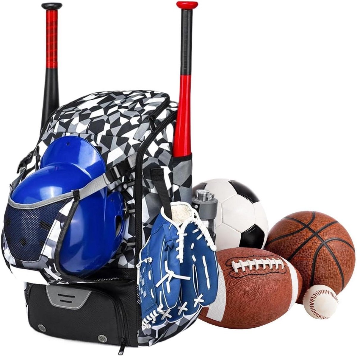 Honkbal Tasje - Softbal Tas - Sportuitrusting Dragen - Verborgen Helm Vak - 29 Liter - Camouflage