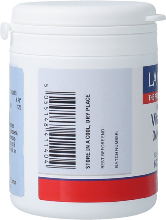 Achterkant van een witte pot met een barcode en batchnummer.