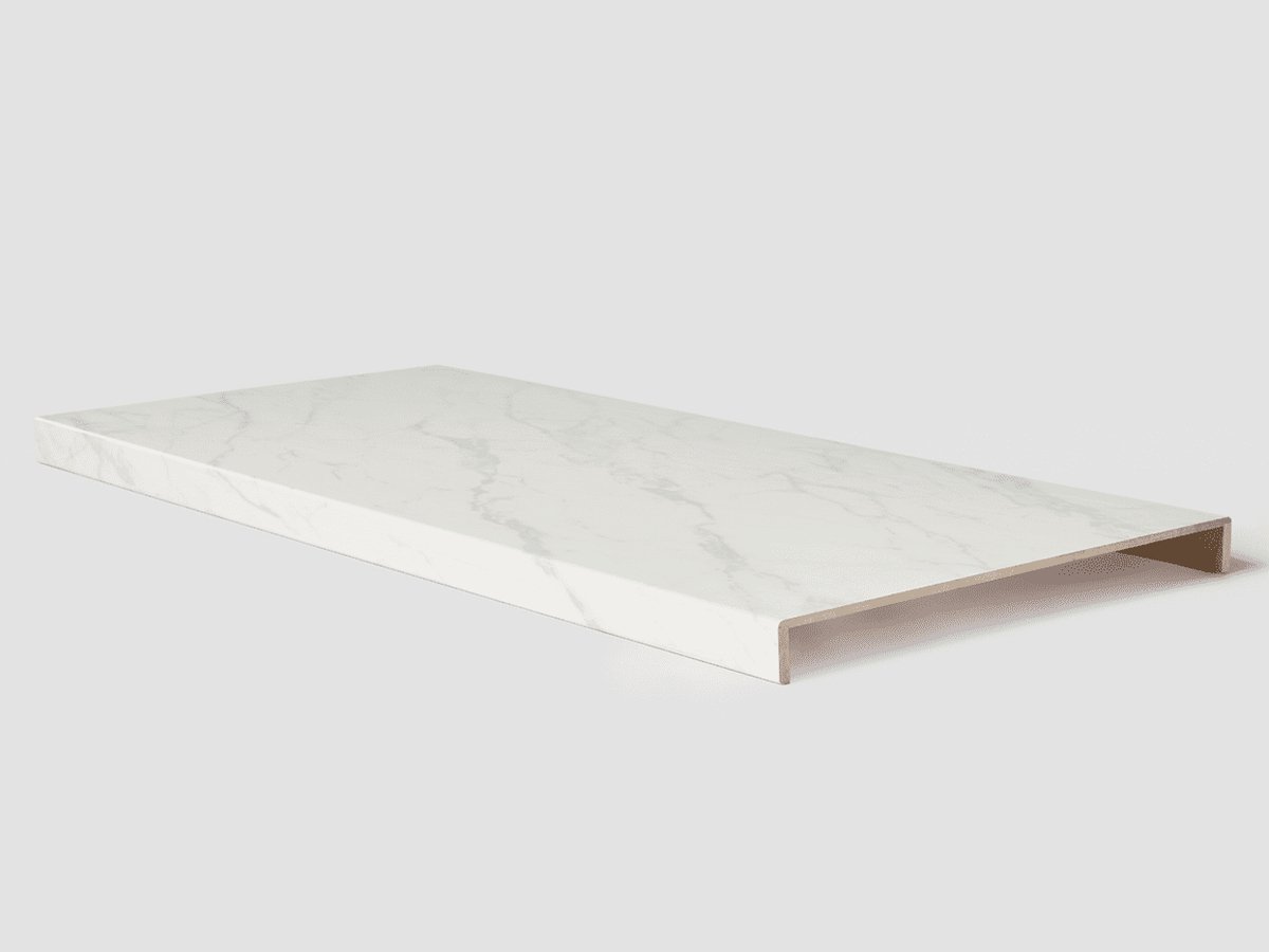 Maestro Dubbele Traptrede Laminaat Witte Marmer – 1300x610x56 mm | Traprenovatie