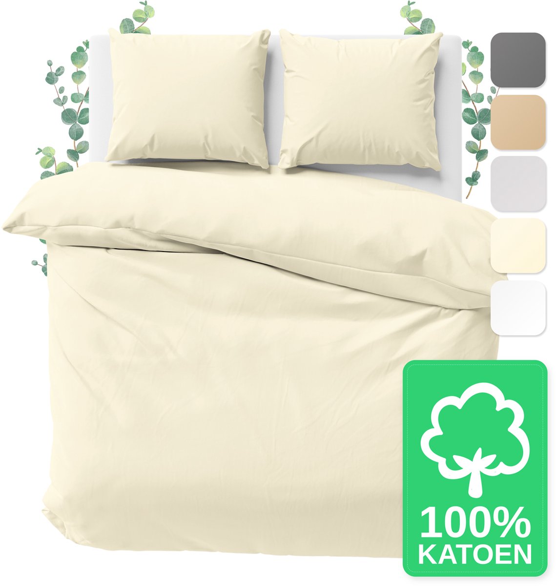JACOBSON Dekbedovertrek - 240x220 cm + 2 Kussensloop 80x80 cm - 100% katoen - met Rits - Crème