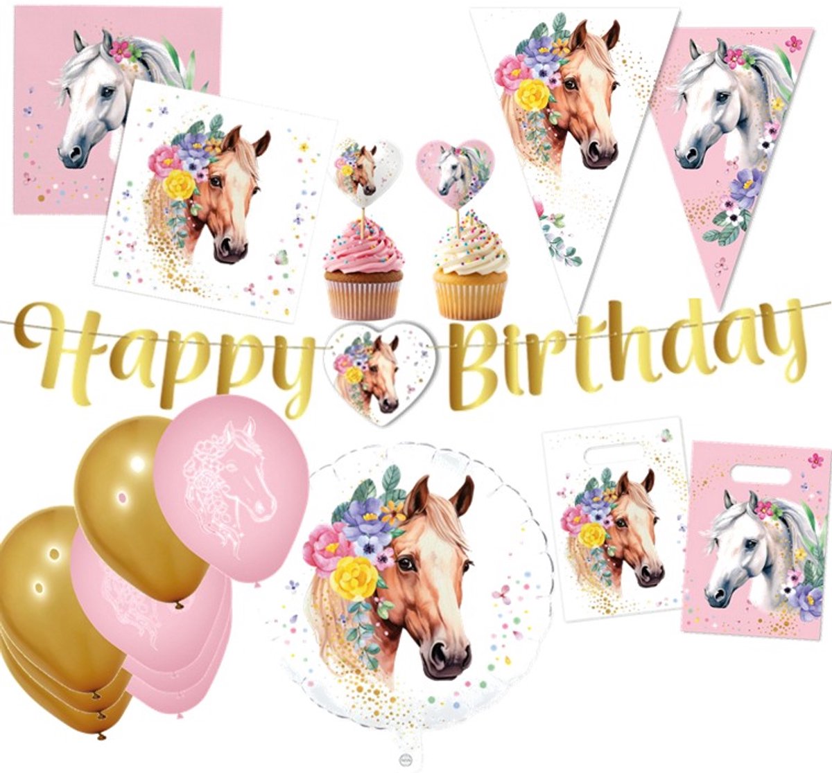 7 delig=49 stuks - Verjaardag versierings pakket – Horses paarden .