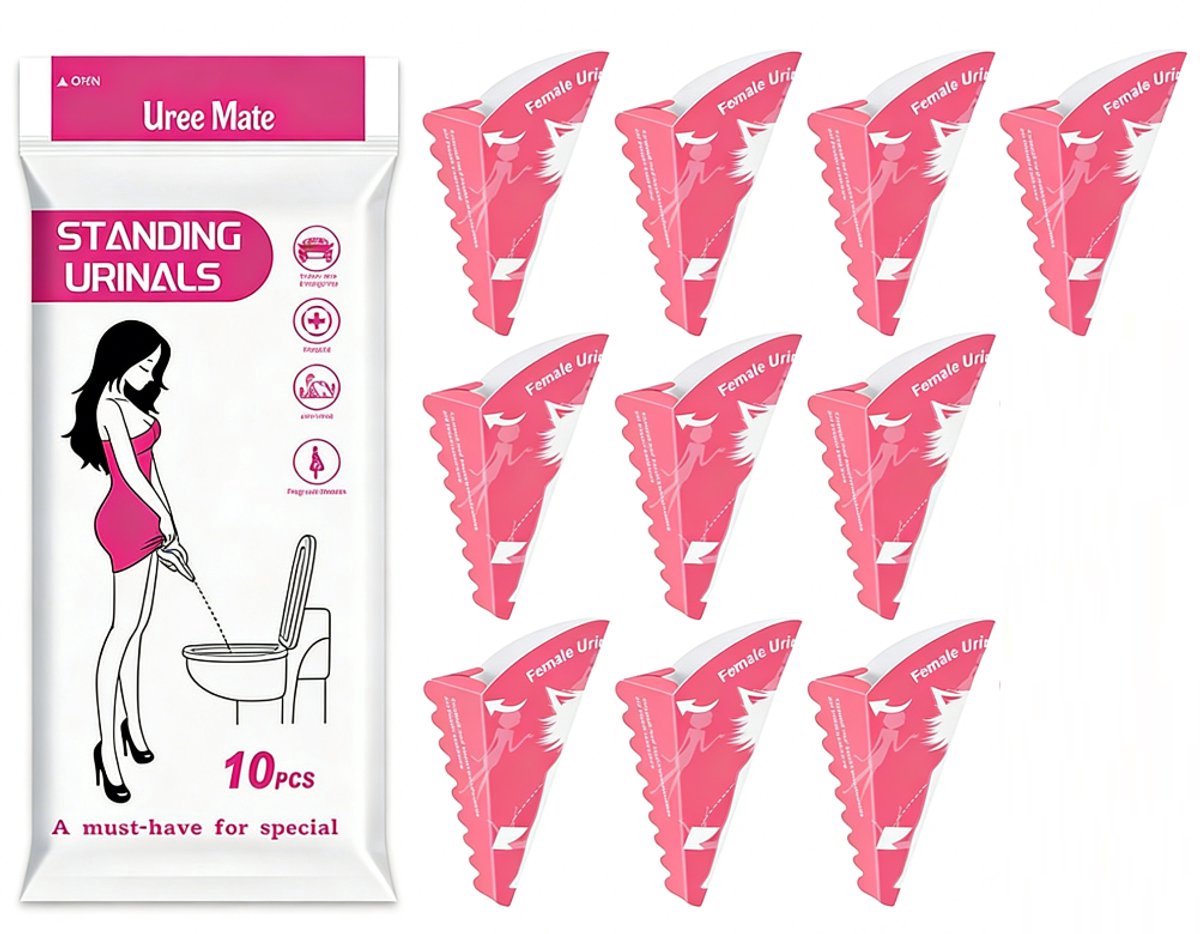 10 Stuks Wegwerp Plastuiten voor Vrouwen - Ergonomisch Plasgootje - Staand Plassen voor Reizen - roze
