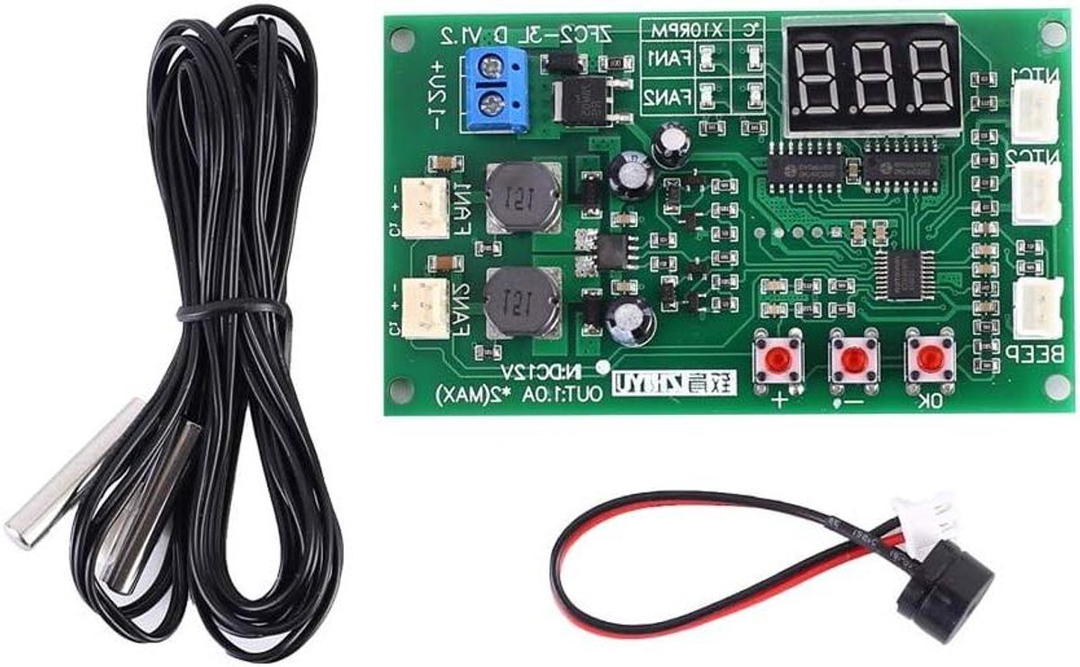 Ventilator Temperatuurregelaar - PWM Controller - Koeling Optimaliseren - Intelligente Temperatuurregeling - 92 x 55 x 15 mm - Groen