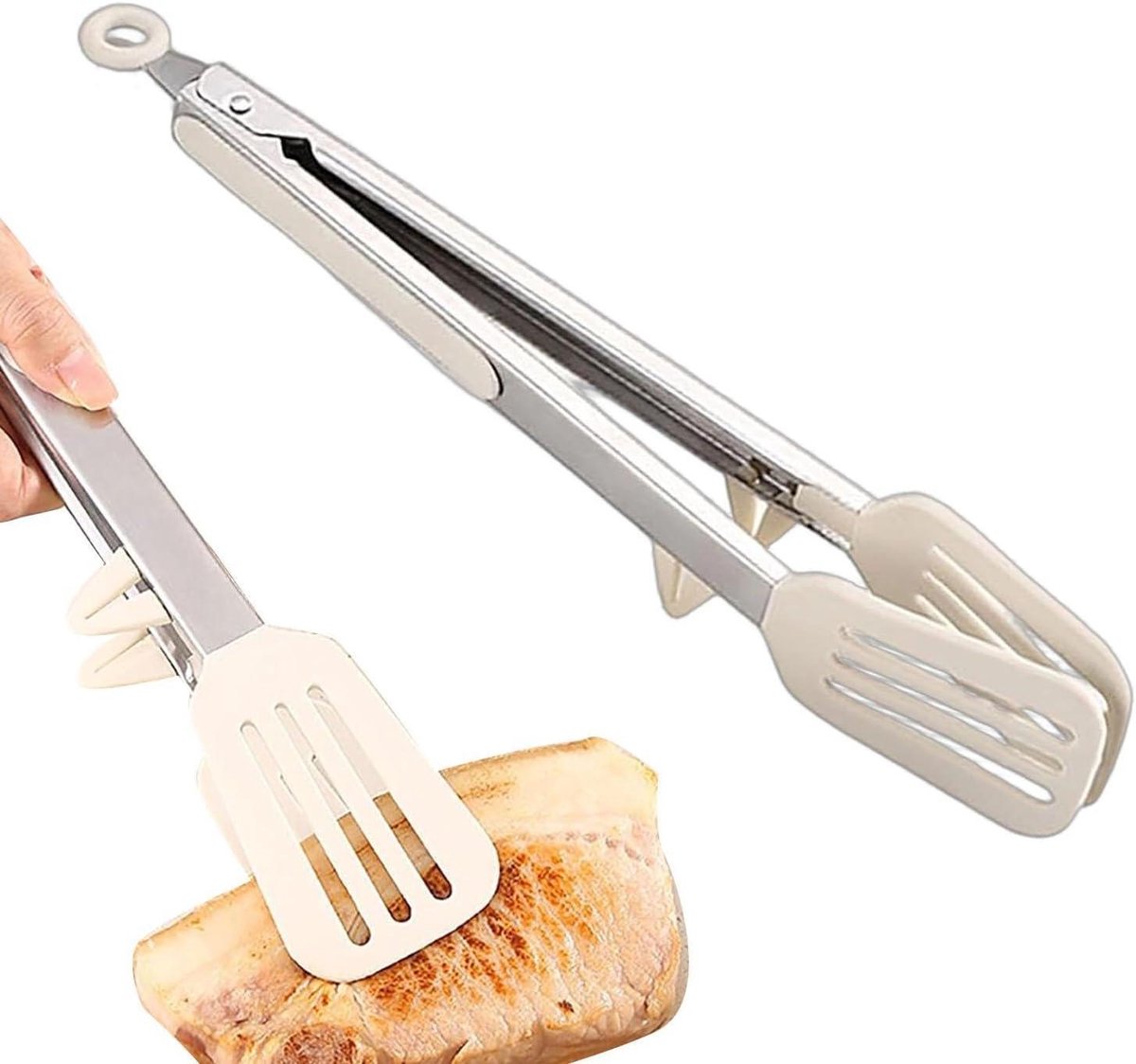 Keukentang RVS - Salade Tang - Hapjes Serveren - Hittebestendig Siliconen - 26.5 cm - Zwart