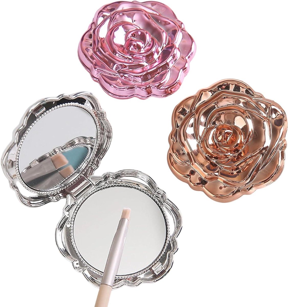 Zakspiegel - Make-up spiegel - Make-up aanbrengen - Elegant rozenpatroon - 63 cm - Zilver
