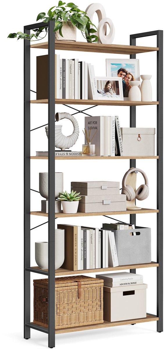 VASAGLE - Boekenkast - Met 6 Niveaus - Open Vakken - Voor Kantoor Woonkamer Slaapkamer Keuken