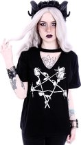 Restyle Dames Tshirt -XS- Rose Pentagram v-neck Zwart