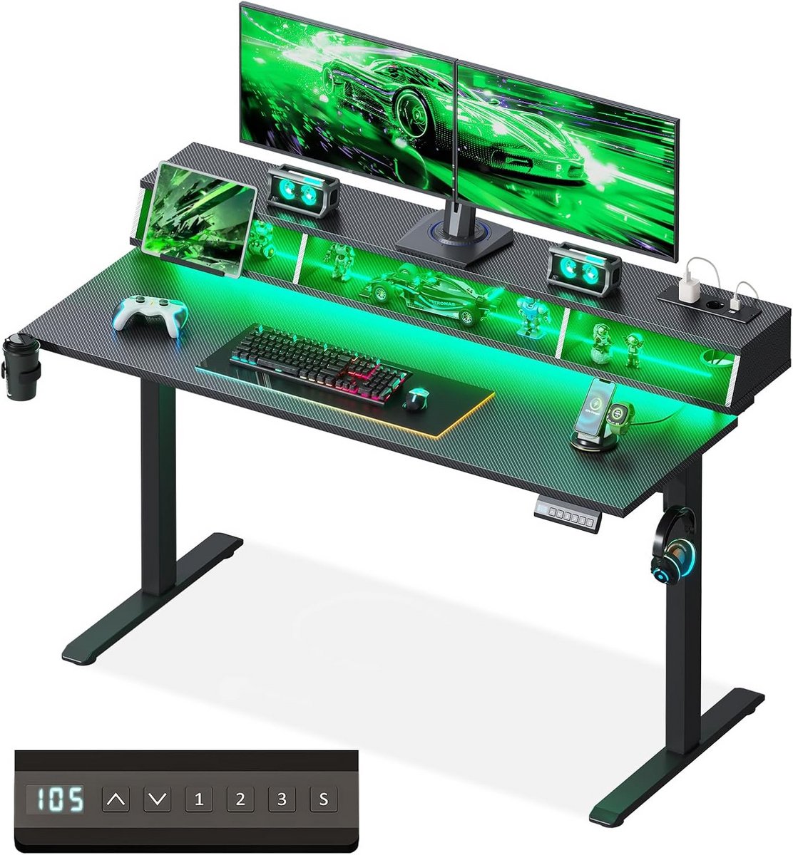Gaming Bureau - Staand Bureau - Comfortabel Werken - In Hoogte Verstelbaar - 140 x 57 Cm - Zwart