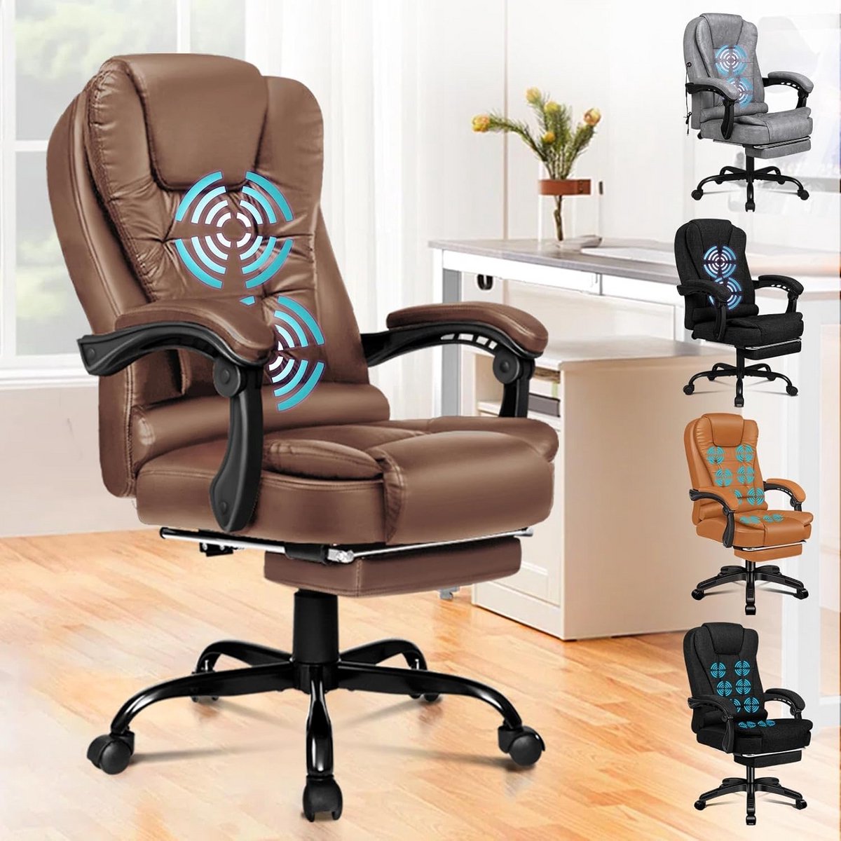 ALFORDSON Chair Office Chair, Computer Office Chair, Ergonomic Gaming Chair with High Back and Lumbar Support with Wheels, Comfortable Racing Chair, Leather, Brown