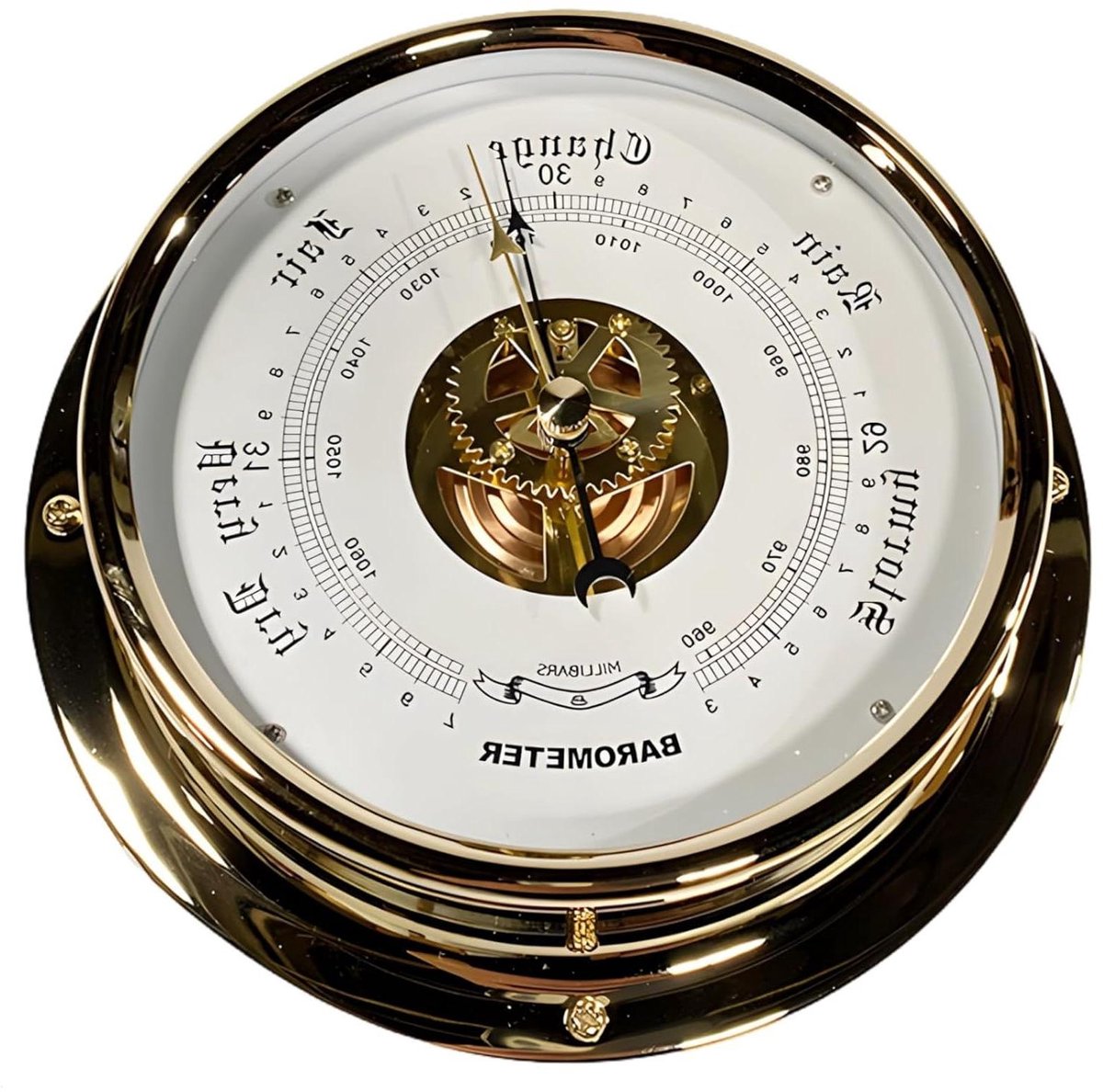 Roestvrij staal barometer - Weermeter klok - Weer voorspellen - Precisie metingen - 6 inch - Goud en wit