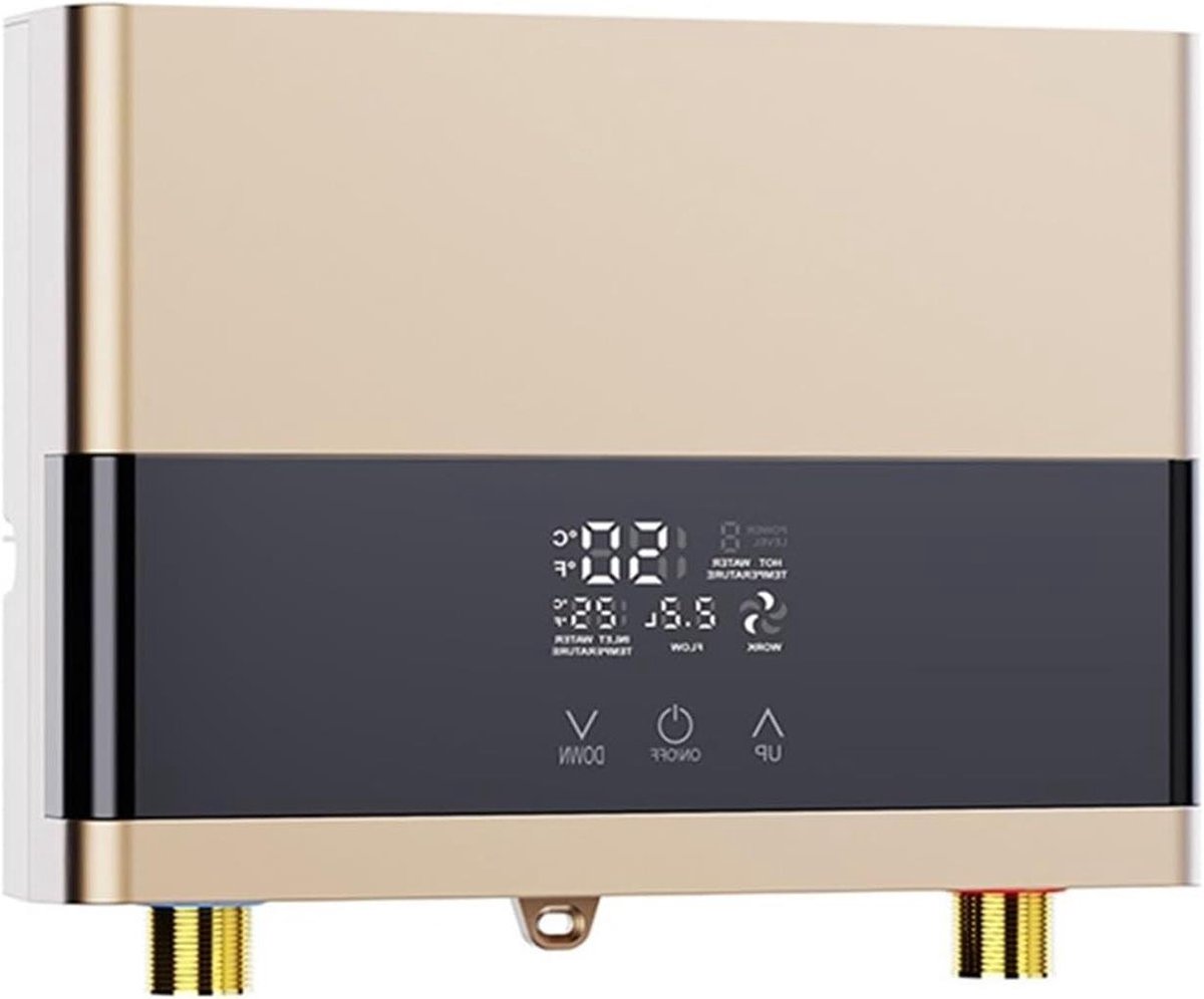 Doorstroomverwarmer Elektrisch - Directe Boiler - Direct Warm Water - LCD Temperatuurdisplay - 260x132x63mm - Goud