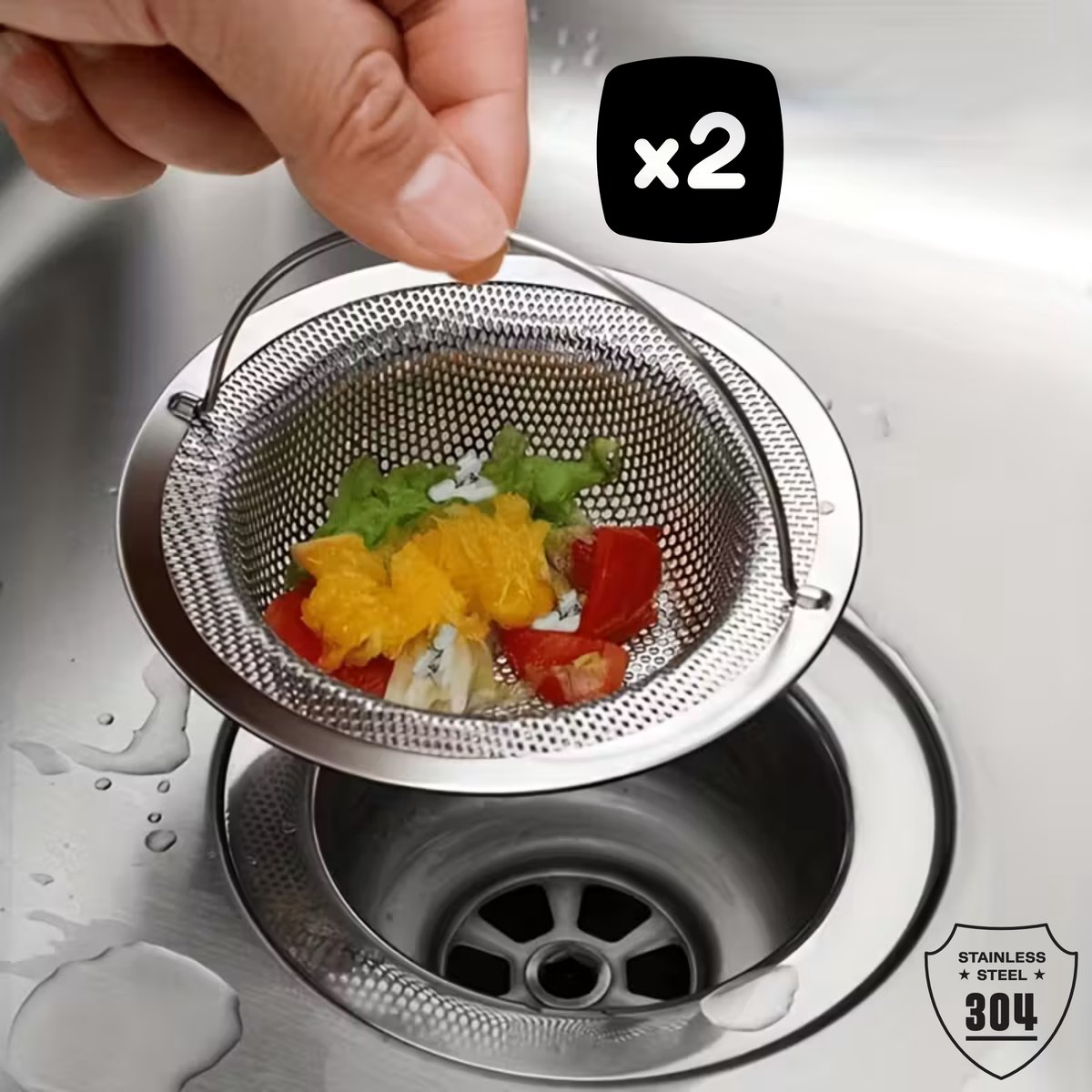 2x RVS Gootsteen zeef - 11 cm - Universele Gootsteenstop voor Keukenafvoer - Roestvrijstaal Filter tegen Verstopping - Afvoerstop - Geschikt voor Standaard Afvoer - Duurzame Herbruikbare Afvoerzeef voor Keuken en Badkamer - Anti Verstopping