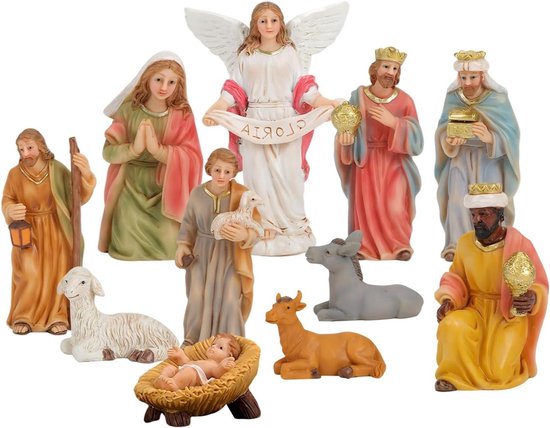 Kerststal Set - Heilige Familie Beeld - Religieuze Decoratie - Gedetailleerde Beeldjes - 24.7cm Hoog