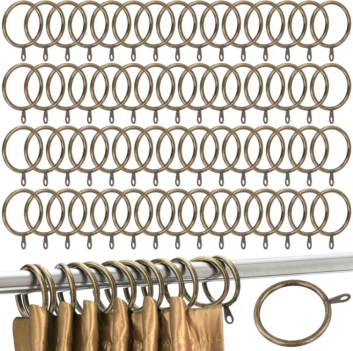 200 Stuks Messing Gordijnringen, 38mm Binnen Diameter, Bronzen Gordijnhaken voor Raamdecoratie