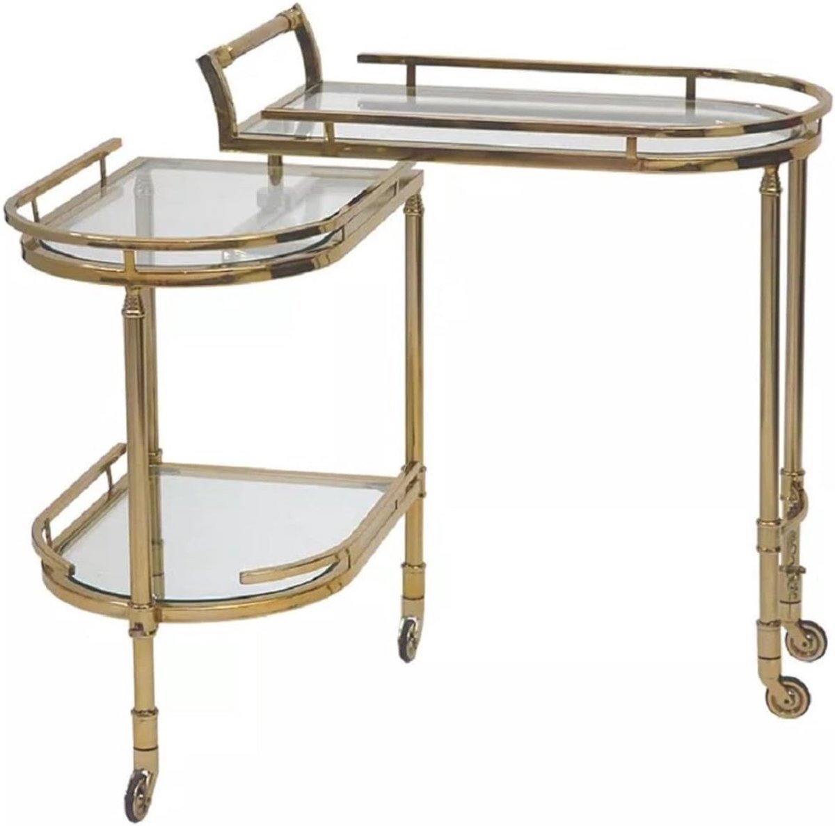 Serveertrolley op Wielen 74 x 49 x H78 cm – Luxe Ovale Zilveren Bar Cart van Metaal & Glas – Hotel, Restaurant & Gastronomie Serveerwagen met Gelaagde Planken – Mobili Bella