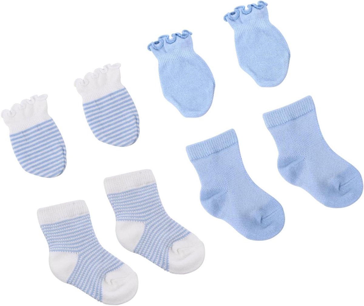 Babysokken en wanten - Baby set - Warm houden - Zachte katoenmix - 4 paar - Multicolor