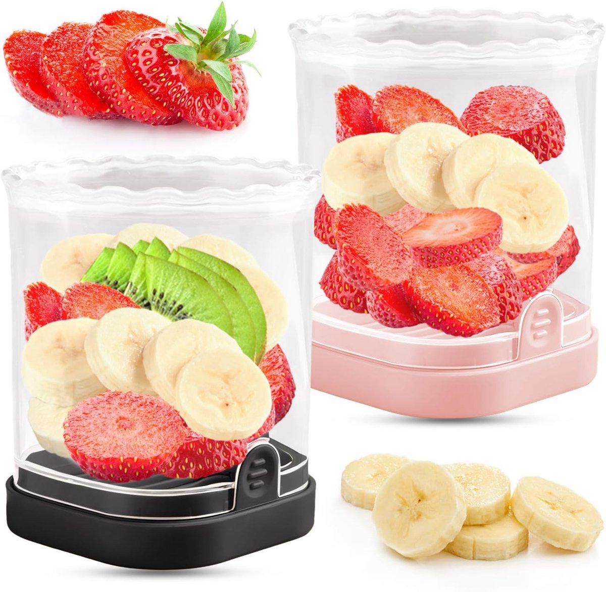 Fruit Snijbekers voor Aardbeien, Druiven en Bananen | Verwijderbare RVS 8-Bladige Snijder | Handig en Duurzaam Design