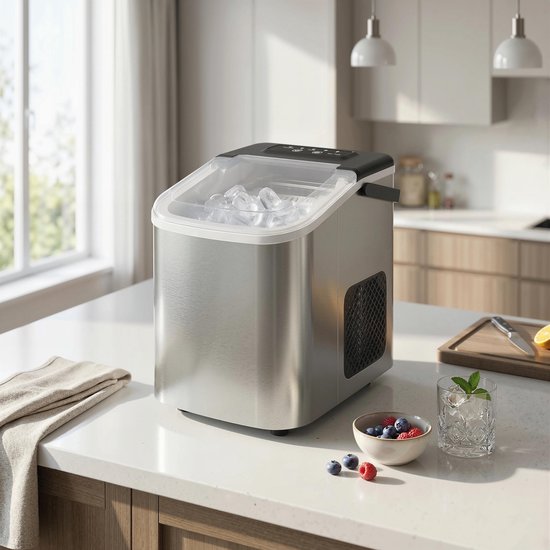 Ijsblokjesmachine - Draagbare ijsmachine - Snel 9 ijsblokjes per 7-10 min - ijsblokjesmachine met zelfreinigende functie - voor thuis kantoor feestjes - zilver — afbeelding 4