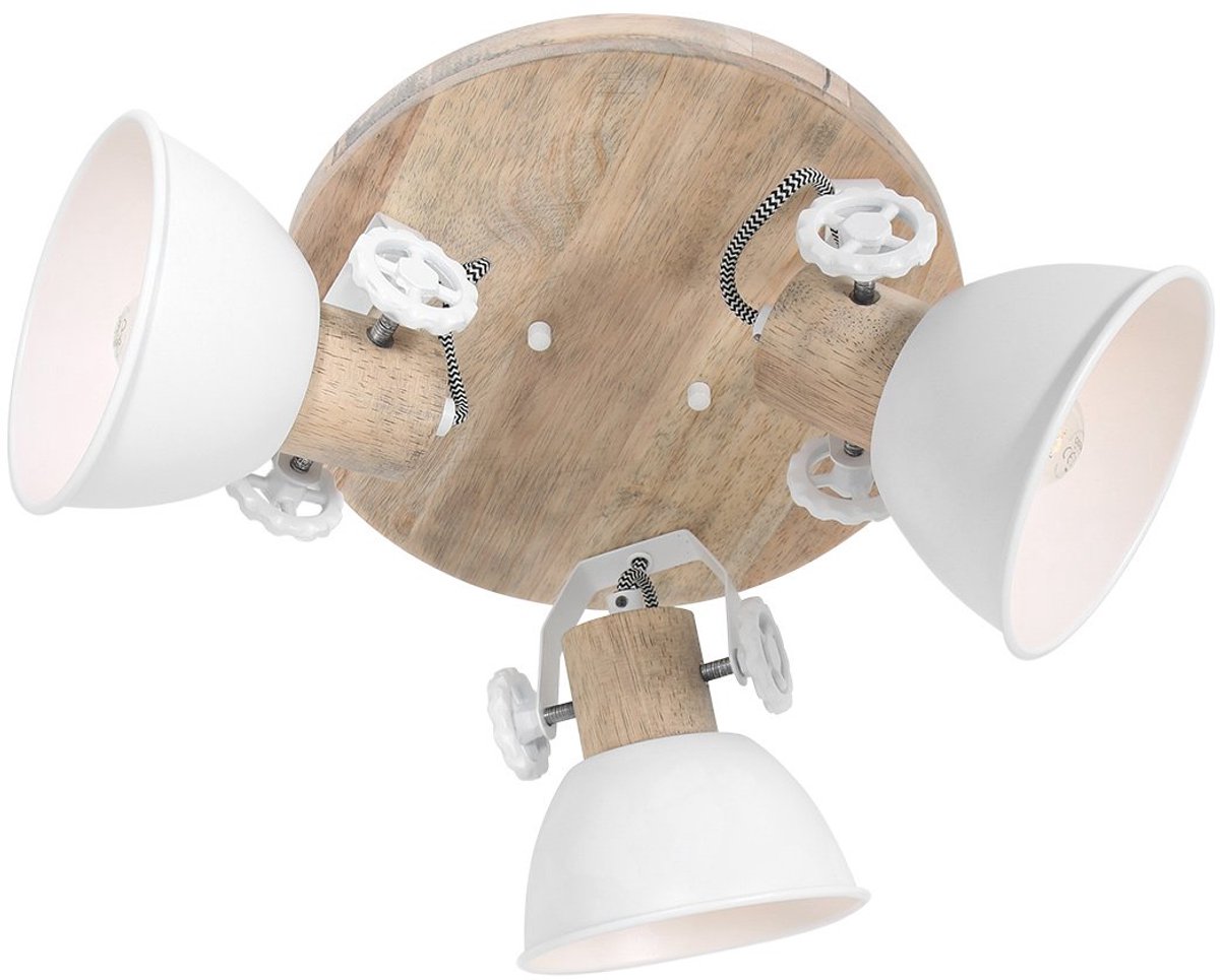Plafondlamp Gearwood 3063W Draaibaar en Kantelbaar, Hout en Metaal, Wit, Mexlite
