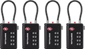 TRVLMORE Kofferslot met Kabel - TSA Gecertificeerd - Alarmfunctie - 4-Cijferig - 4 Stuks - Zwart