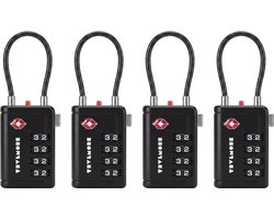 TRVLMORE Kofferslot met Kabel - TSA Gecertificeerd - Alarmfunctie - 4-Cijferig - 4 Stuks - Zwart
