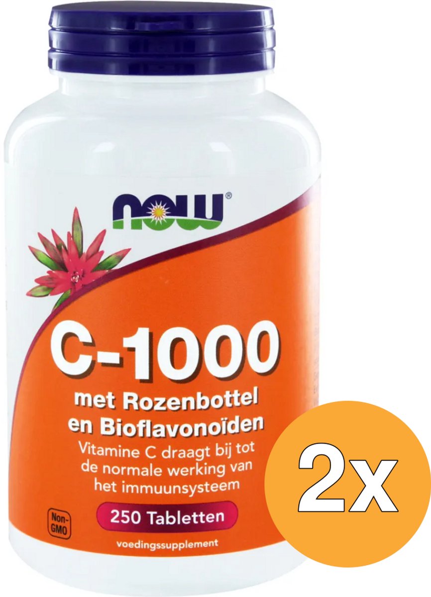 2x Now Vitamine C-1000 met rozenbottel en bioflavonoiden (250 tabletten)