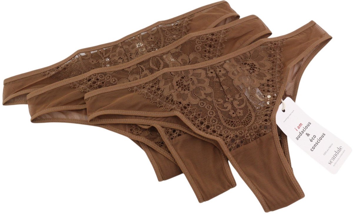 Scandale Le Bresilien Sensueel-nude B18 Dames Slipje Bruin Veters 3-pack - S