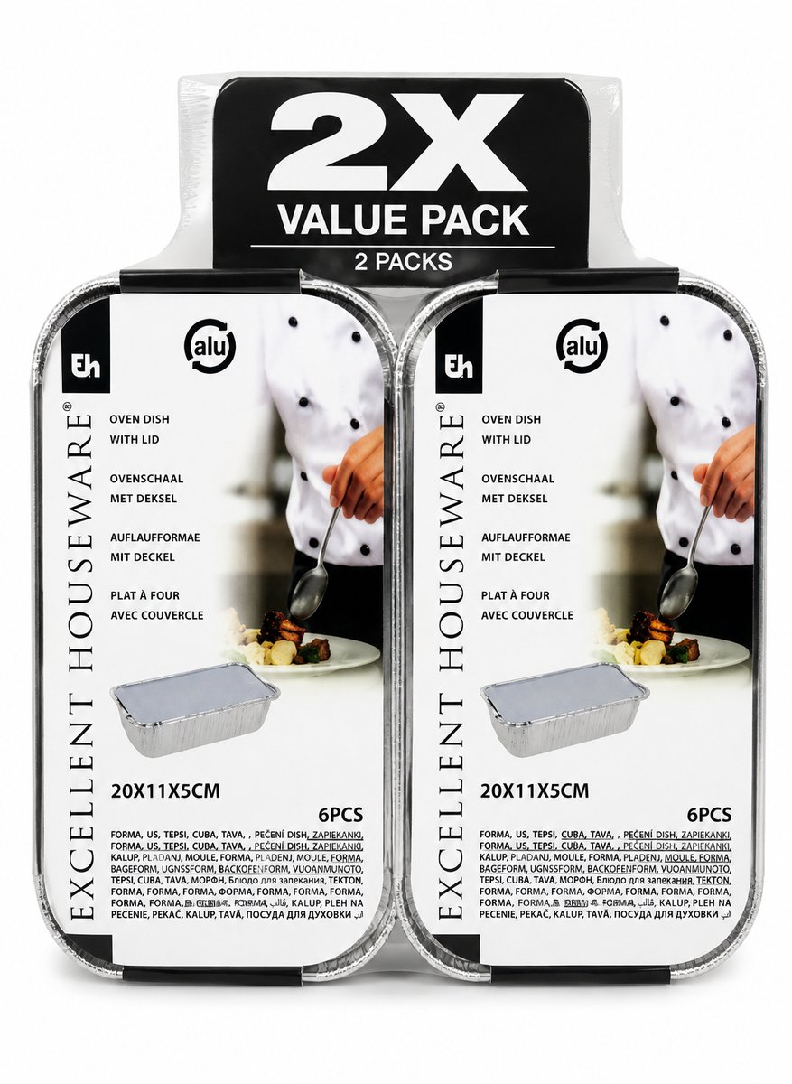 Aluminium bakjes met deksel 20x11x5 cm - Voordeelverpakking van 2 Sets (4 Stuks Totaal) met Deksel - Wegwerp Aluminium voor Oven Vriezer en BBQ