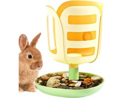 Hooifeeder Konijn - Voerdispenser Dieren - Netjes Voeren - Met Opvangbak - 20 x 27 x 16 cm - Geel