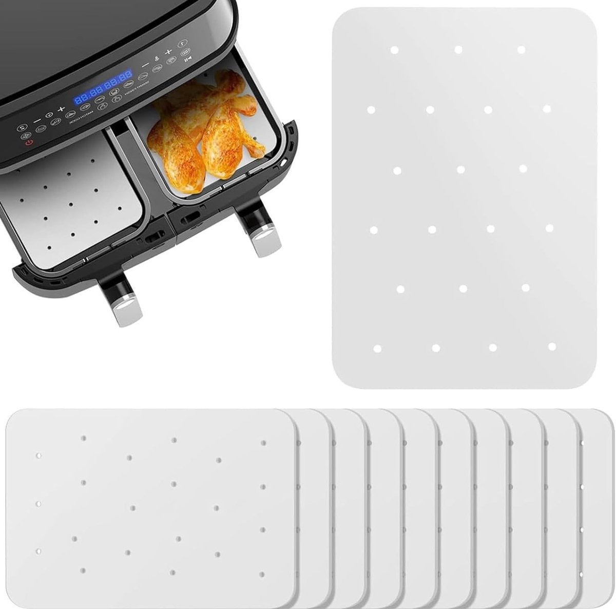 200 Stuks Perforated Bakpapier voor Airfryer en Oven - Ideaal voor Casseroles, Bakken en Koken