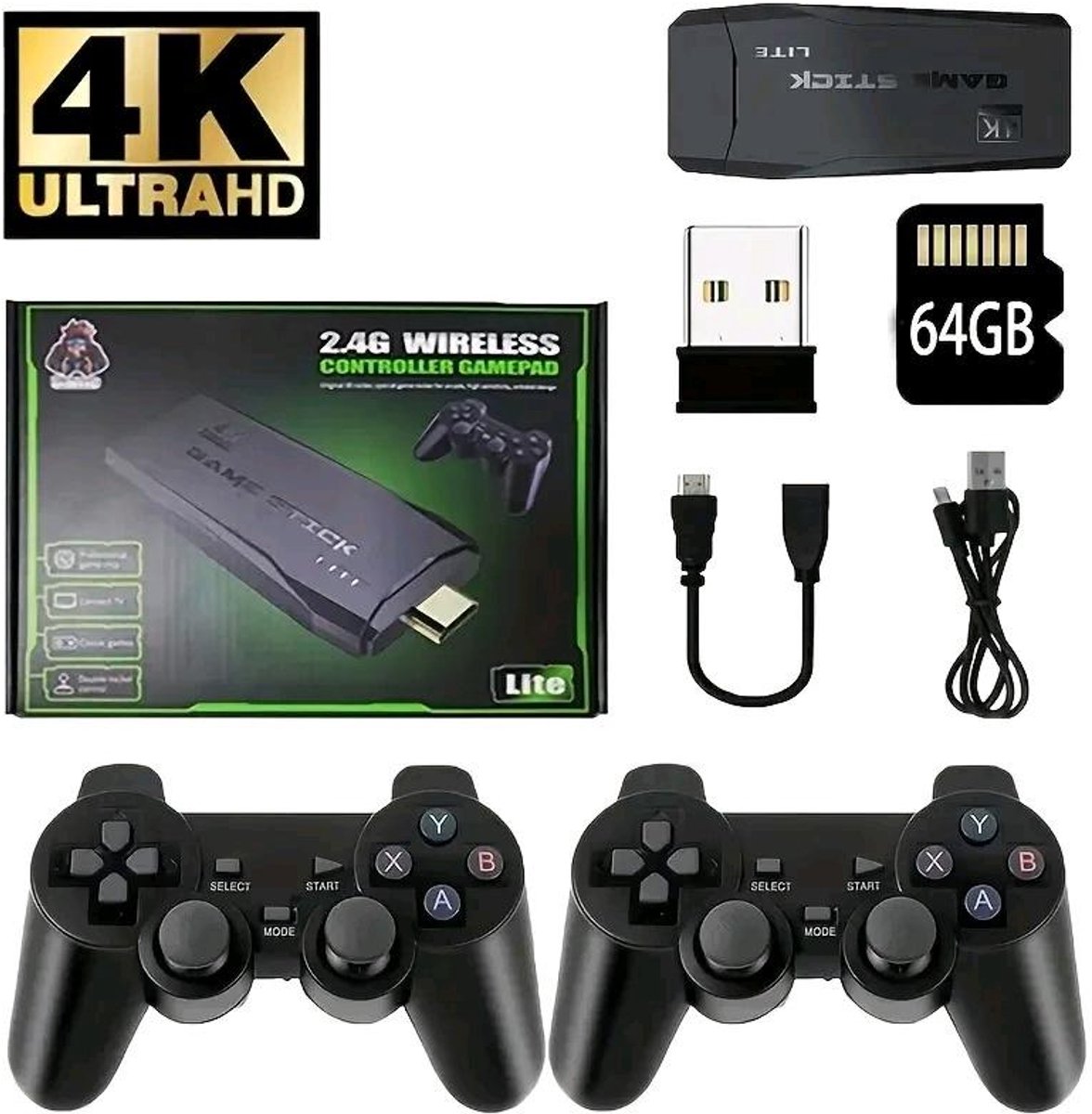 Retro Game Console | Spelconsole | 64 GB | 4K HDMI | 2 Draadloze Controllers 2.4G | Plug & Play TV | Retrogaming Console