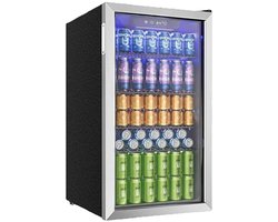 Norvia - Drankenkoelkast - Koelkast - Drankkoelkast - 90L - Glazen Deur - Verstelbare Planken - Stil - LED Verlichting - Grijs