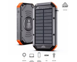 RoxPeak® Titancharge X1 – Solar Powerbank 30.000 MaH – 65W Snellader – Geschikt voor Laptops & alle smartphones & Tablets – 4x USB A + USB-C – LED Display – Outdoor – Noodpakket – Universeel – Zwart