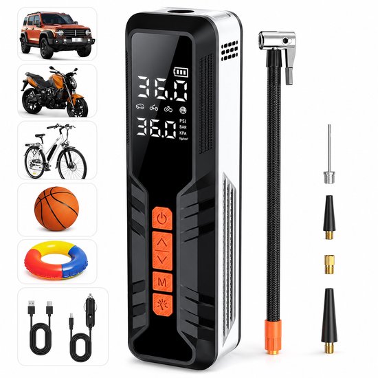 Draadloze elektrische bandenpomp Sounix 150 PSI, oplaadbaar 10.000 mAh, auto, fiets, motor, LED, 5 modi