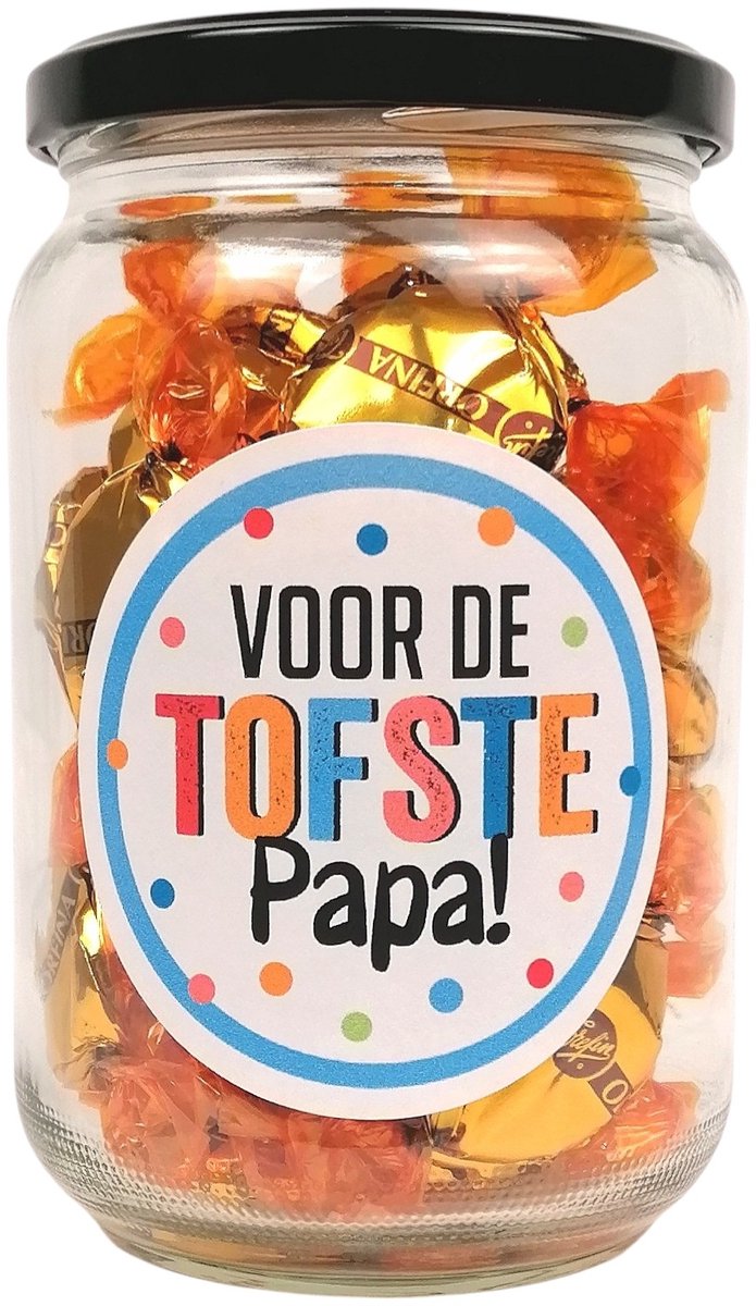 Snoeppot “Voor De Tofste Papa” - Gevuld met Toffees - Vaderdag Cadeau & Verjaardag Papa - Zomaar