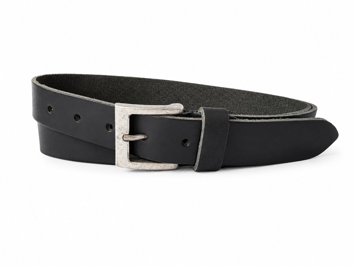 Zwarte Leren Riem Dames & Heren – 3 cm Breed – Vierkante Zilverkleurige Nikkelvrije Gesp – Maat 115 – Totale Lengte 130 cm – Broekriem & Pantalonriem
