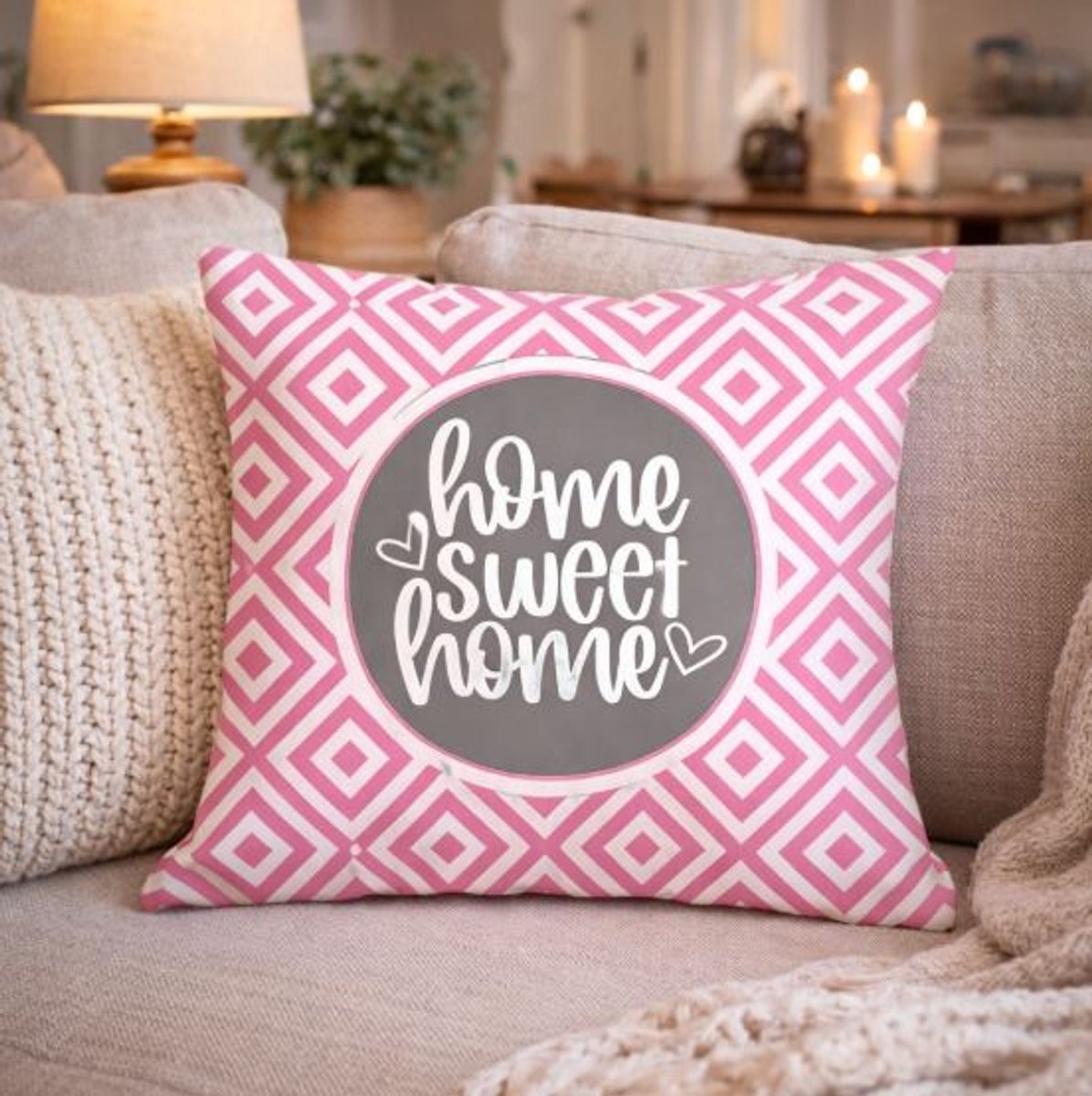 Pink Home Collection Kussenhoes - Quote - Home Sweet Home - 45x45 cm