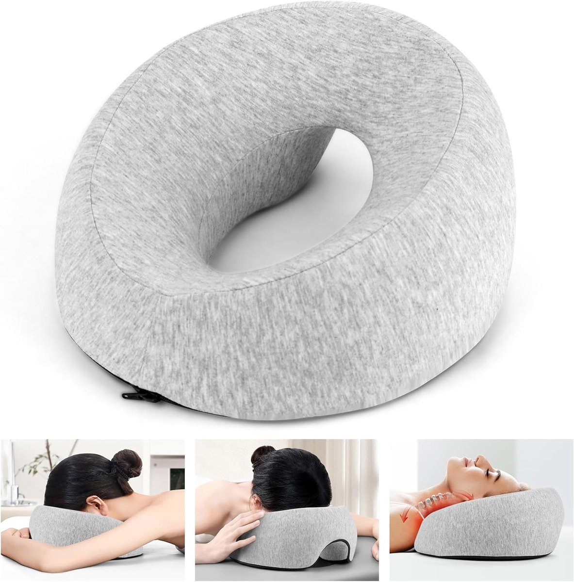 U-vormig hoofdmassagekussen van traagschuim voor spa en salon, ideaal voor gezichtsbehandelingen en ontspanning, lichtgrijs