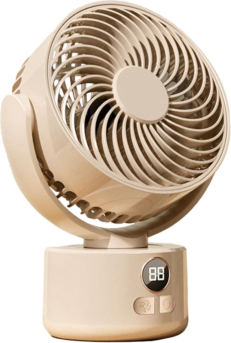 Ulisem - Tafelfan - 3600mAh oplaadbaar - 3 snelheden - Automatisch oscillerend - Stille motor (<25dB) - Met Type-C - Voor slaapkamer en reizen - Beige