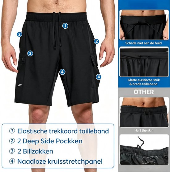 Mountainbike Onderbroek Heren - Fiets Ondergoed met Zeem & 4D Gel Pad - Shockproof MTB Sportbroek - Ademend Mesh - Zwart/Blauw XXL - 4 Taschen - Schnelltrocknend — afbeelding 4