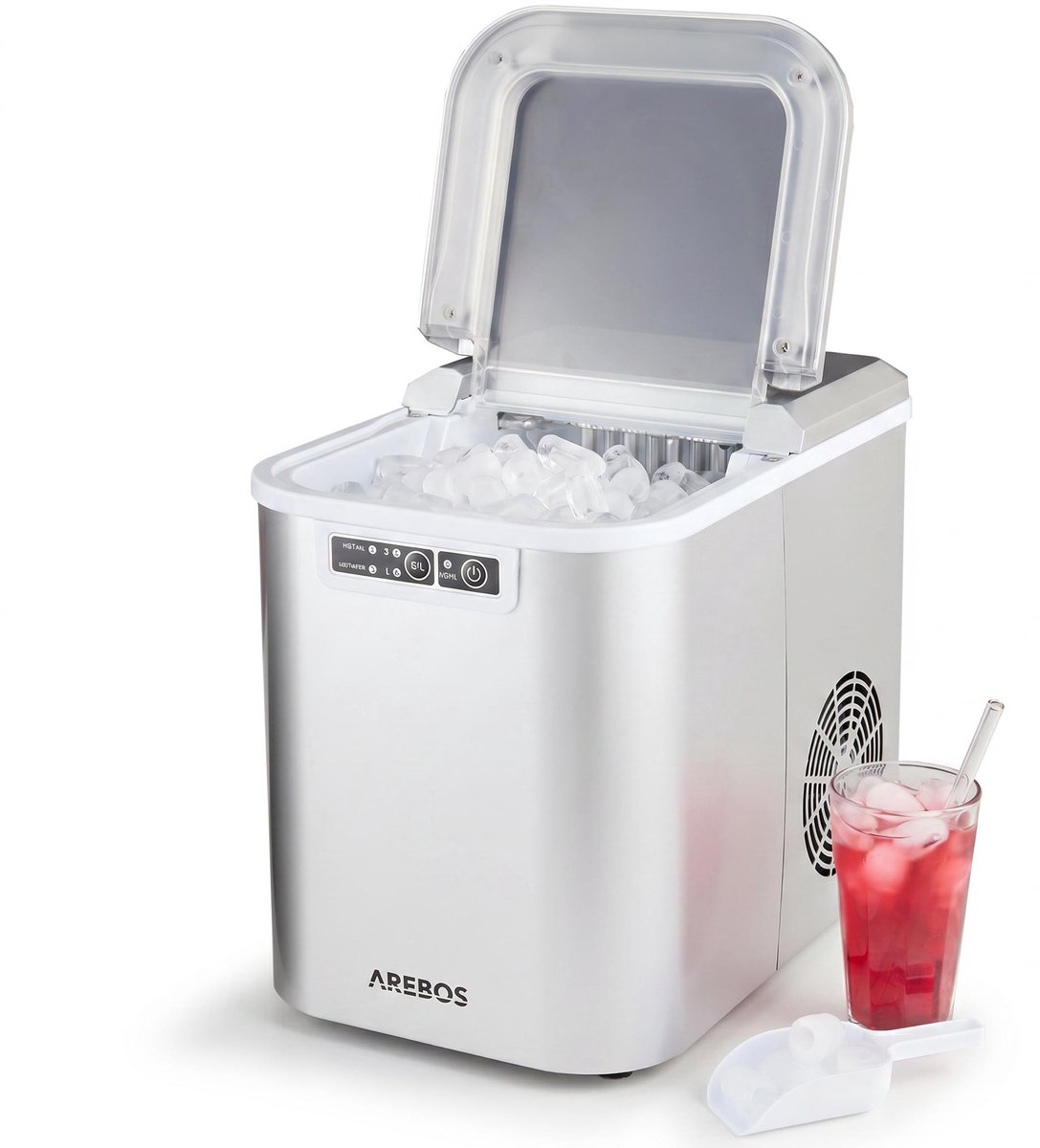 Bol.com AREBOS Jsblokjesmachine – IJsblokjesmaker – binnen 10-15 minuten - met IJsschep - 12kg/24u - 2,2L Watertank - Zilver aanbieding
