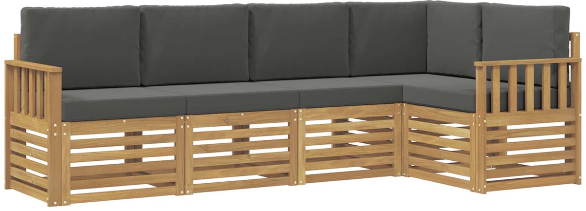 vidaXL Buiten - bank - set - 5 - st - 5-zits - Wit - en - antracietkleurig - Polyester Wit en antracietkleurig