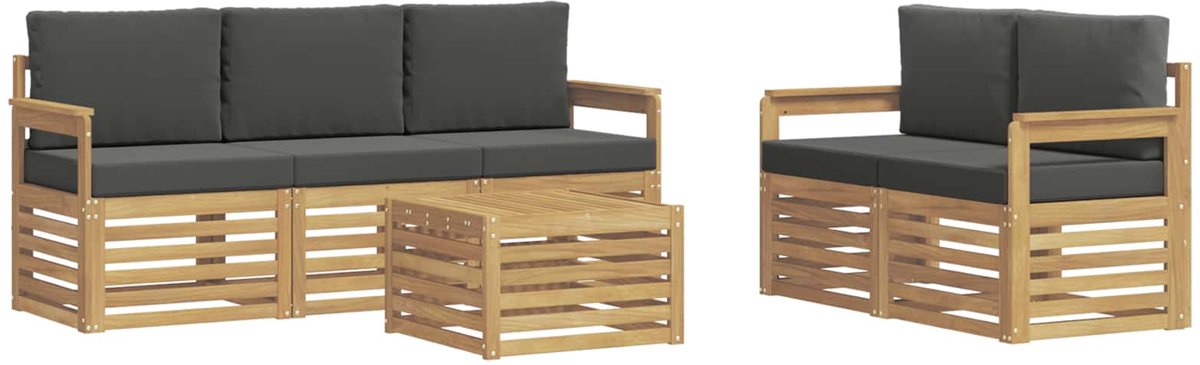 vidaXL Buiten - bank - set - 6 - st - 5-zits - Wit - en - antracietkleurig - Polyester Wit en antracietkleurig