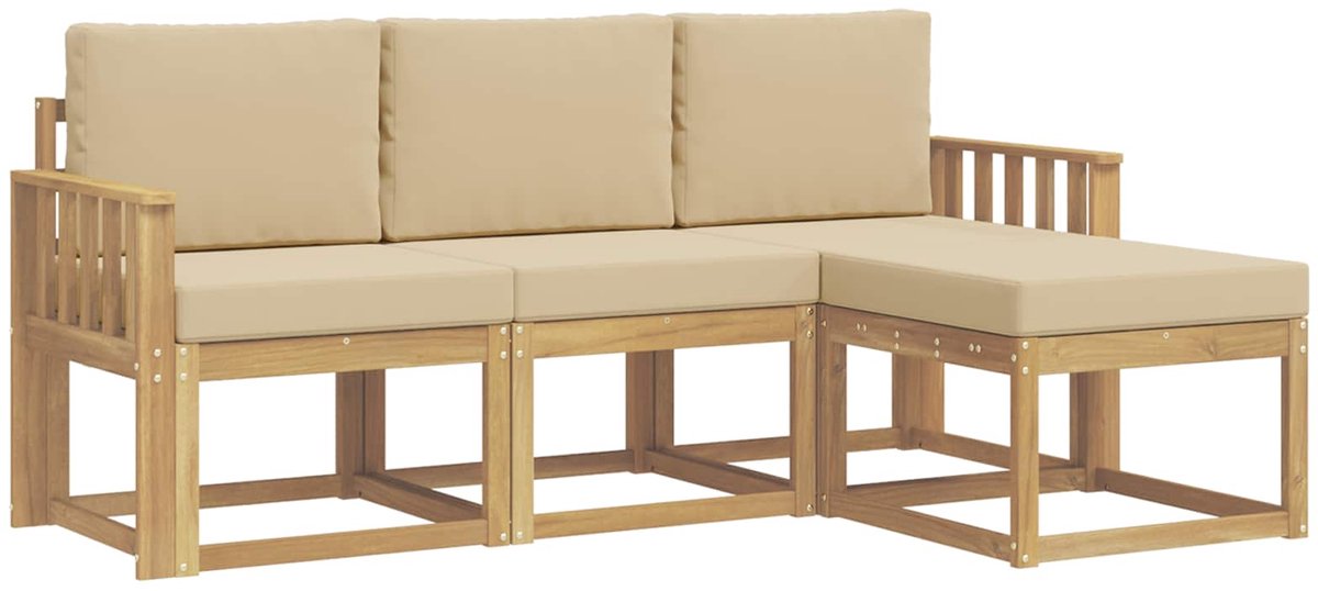 vidaXL Buiten - bank - set - 4 - st - Wit - en - Beige - 189.5 - x - 122.5 - x - 73 - cm wit en beige